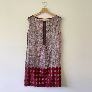 LAUREN MOFFATT Silk Embroider Sheath Shift Sleeveless Dress